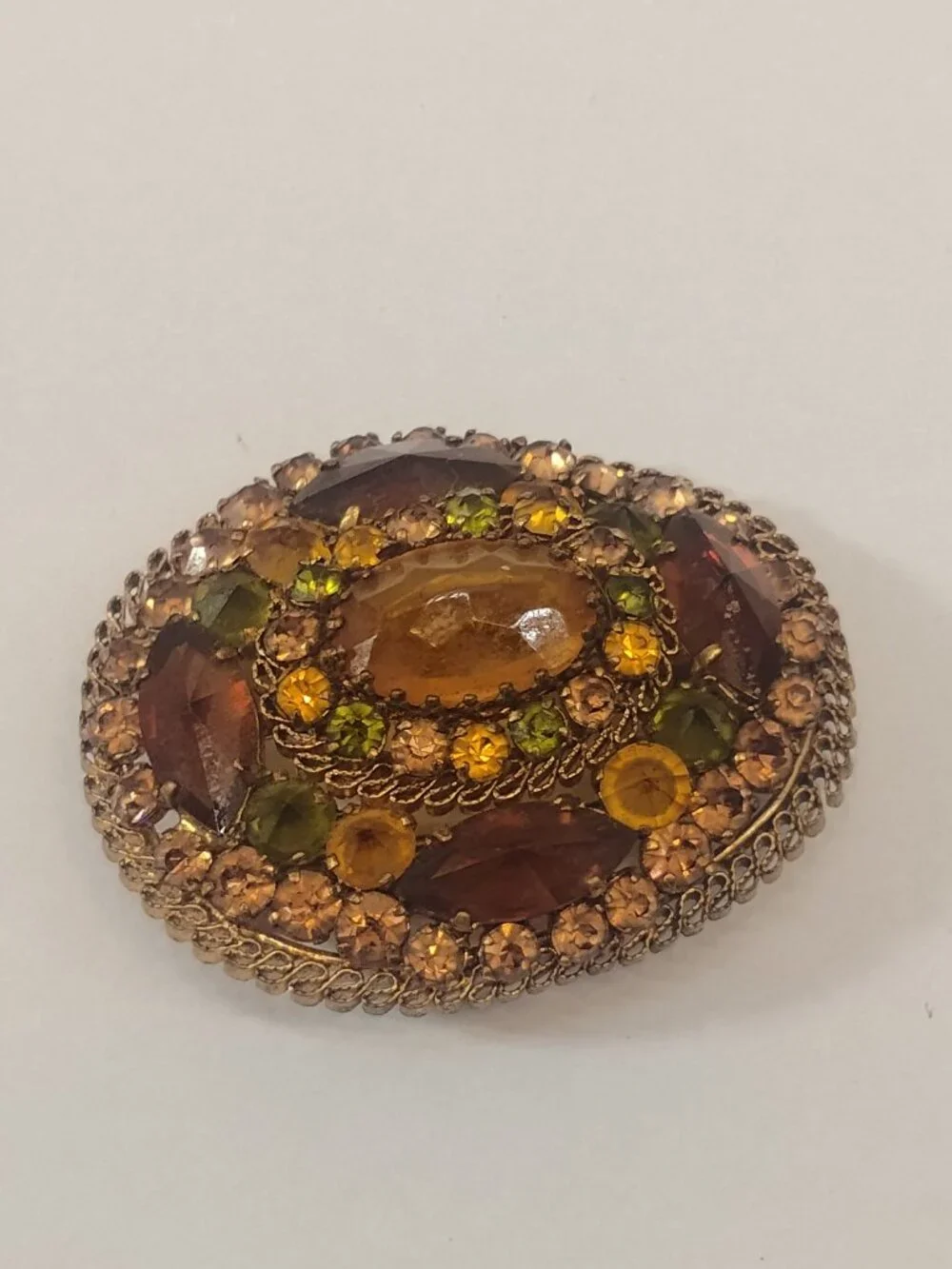 Vintage Brooch Pin SIGNED AUSTRIA Glass Rhinestone Gold tone Retro Jewelry